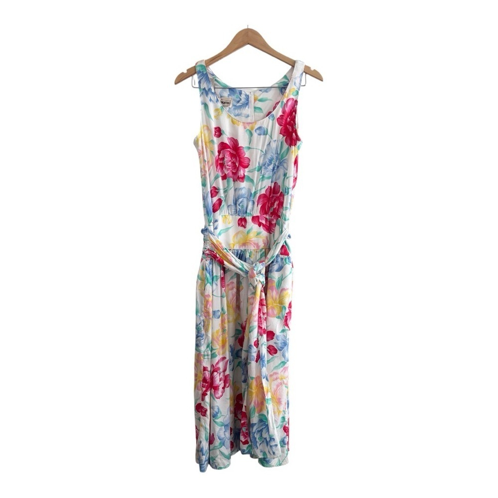 Vintage Floral Tie Waist Scoop Neck Midi Sundress - Picture 3 of 16